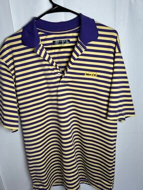 Oxford Purple and Gold Striped Polo Shirt